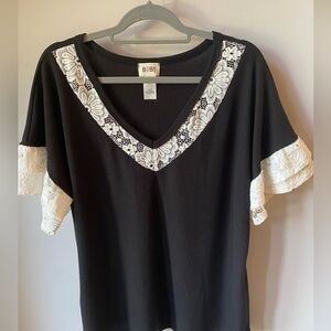 Bibi Size XL Black Top With White Lace Trim